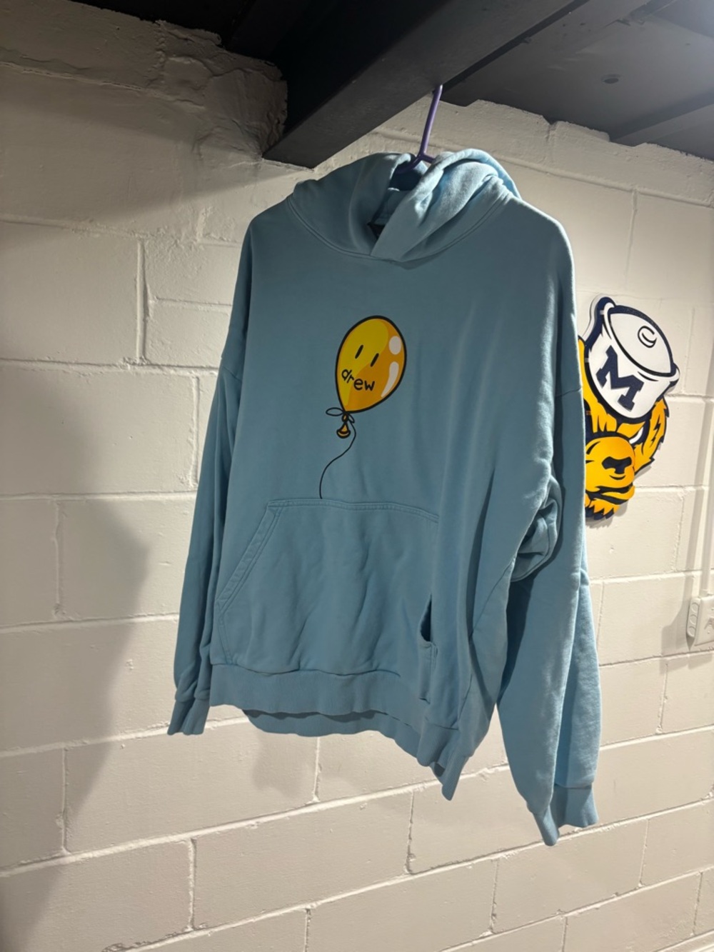 drew house Light Blue hoodie with Yellow Balloon Logo